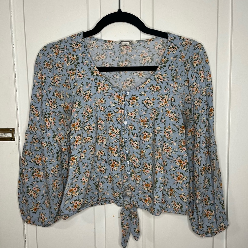 American eagle Cottagecore Blue Floral Blouse Boho Prairie Top Button size m